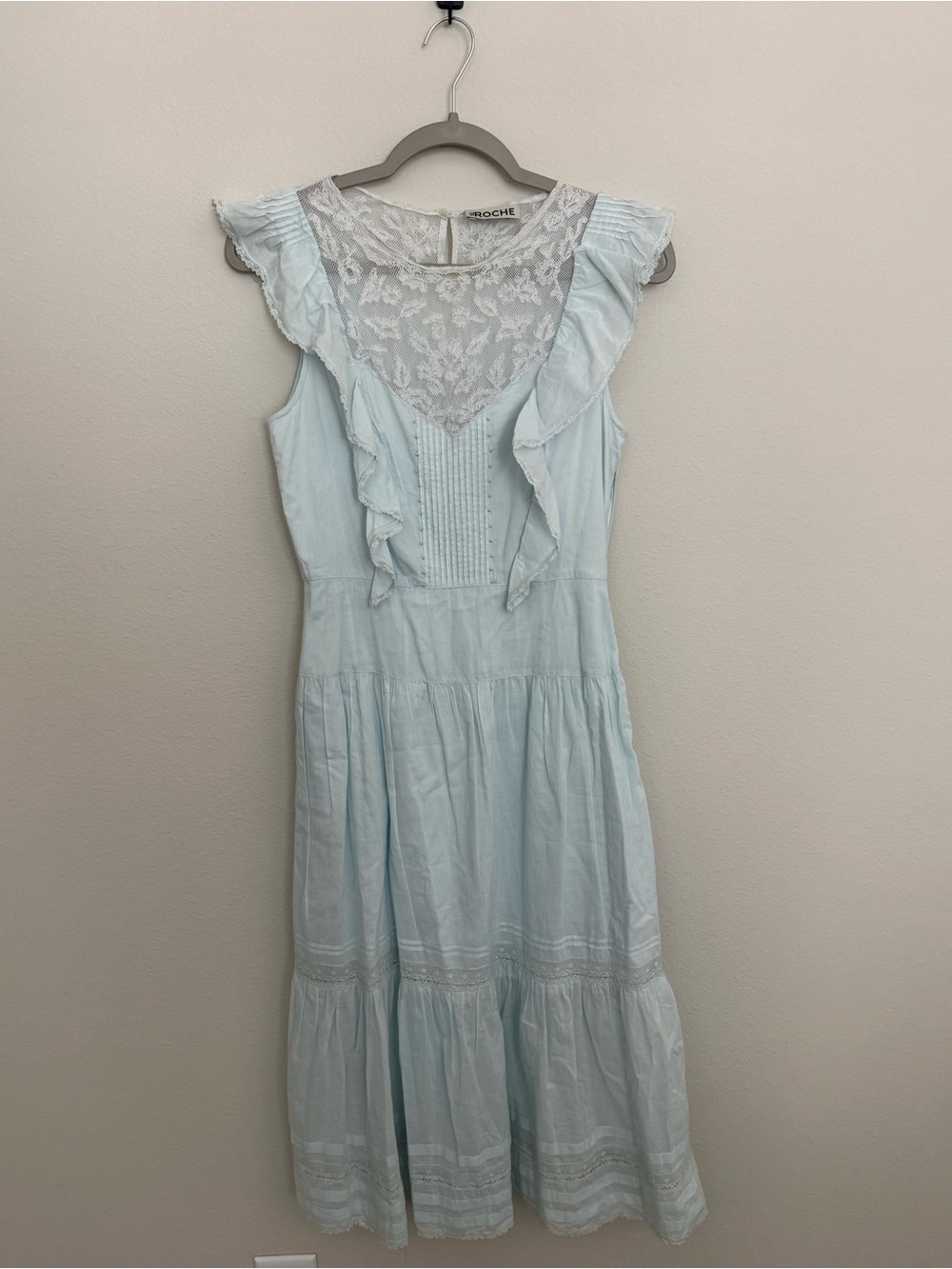 St Roche Light Blue Lace Vintage Inspired Ruffle Midi Dress